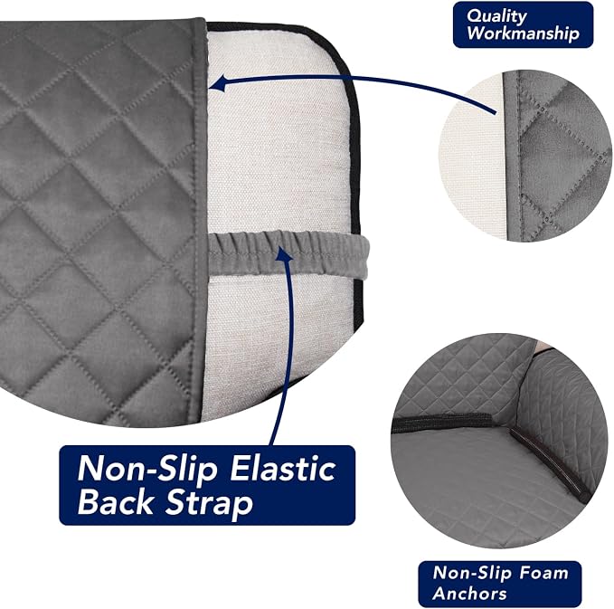 PureFit Reversible Quilted Couch Covers for Dogs Sofa Cover 4 Seater 88" | Gray/Ivory, Water Resistant Couch Protector, Washable Pet Couch Cover with Non Slip and Elastic Straps For Kids - Image 3