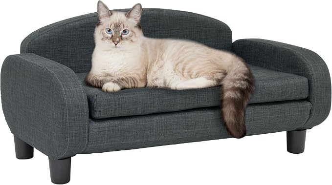 Paws & Purrs Cat Sofa Bed, Pet Couch for Indoor Cats Elevated Cat Beds with Removable Washable Mattress Cover for Kitten, Puppy or Small Animal- 31.5" Wide, Gray by PawsPurrsbyStudioDesigns