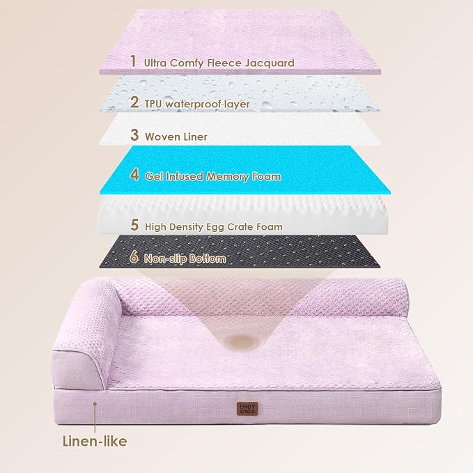 EHEYCIGA Memory Foam Dog Bed Large Size Dogs, Orthopedic Dog Bed Large with Washable Removable Cover, Waterproof Pet Sofa Couch with Nonskid Bottom, 36x27x6, Lilac - Image 5