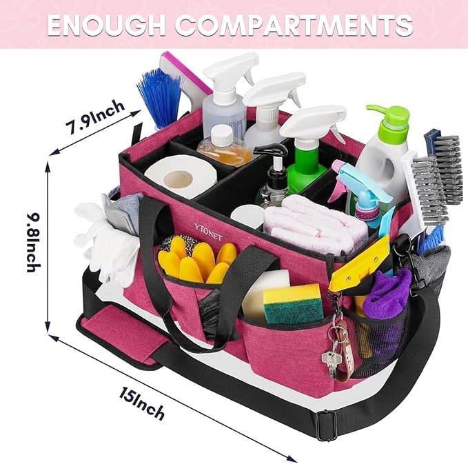 Ytonet Wearable Cleaning Caddy Organizer with Handle & Shoulder Straps, Large Cleaning Tote for Housekeepers, Kitchen Supplies Organizer with Dividers, Under Sink & Car Detailing Bag, Red - Image 3