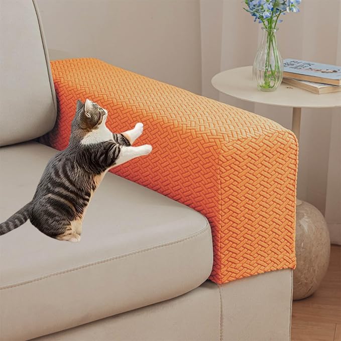 Couch Arm Covers Set of 2, Stretchable Sofa Armrest Protectors, Breathable Polyester Armchair Covers with Non-Slip Grip Design Furniture Protector (Orgen, Medium (Set of 2)) by Unknown