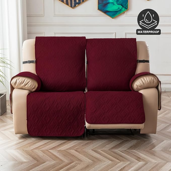 Genina Waterproof Loveseat Recliner Cover Non-Slip, Sofa Cover for Reclining Couch 2 Seat, Washable Couch Cover Loveseat Furniture Protector Cover for Pets Dogs Kids (Wine Red, Recliner Loveseat) - Image 8