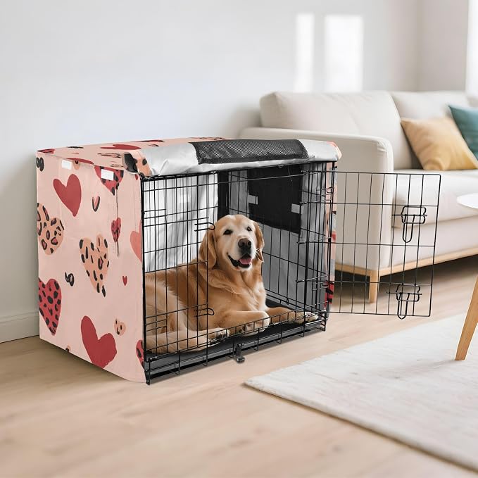 Dog Crate Cover Kennel Cover for Dog Cages Breathable for Wire Cage Indoor Outdoor Hearts Leopard Print Pink - Image 6