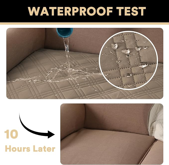 PrinceDeco Waterproof Sofa Bed Cover Washable，Thick Loveseat Couch Covers for 2 Cushion Couch Sofa Pet Friendly, Pet Couch Covers Furniture Protector for Dogs Cats ((Taupe,40x48 Inch) - Image 3