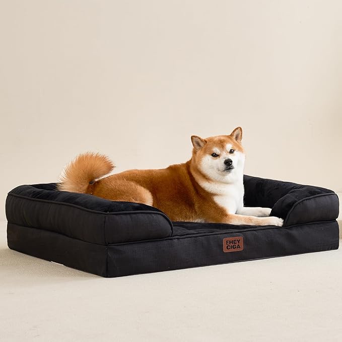 EHEYCIGA Orthopedic Dog Bed Medium Size Dog, Waterproof Washable Pet Beds | Non-Slip Bottom and Egg-Crate Memory Foam Dog Couch Bed with Washable Removable Cover, Black - Image 8