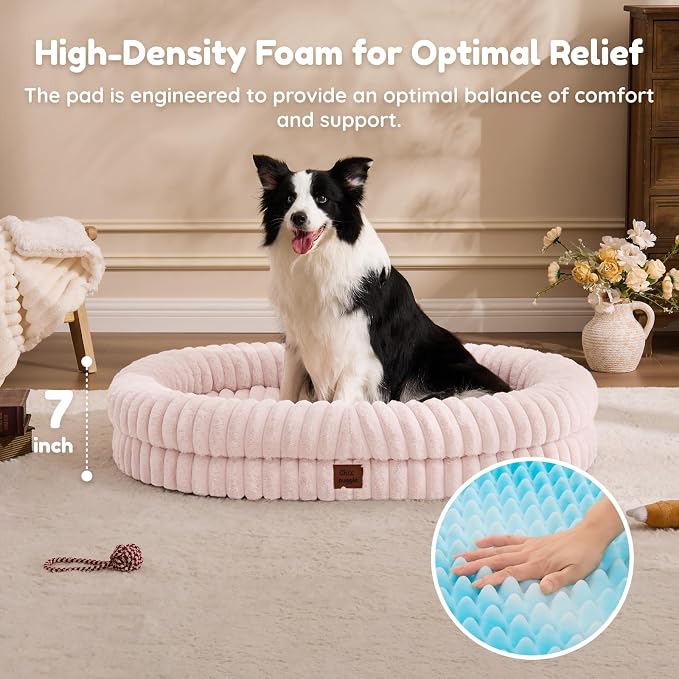 ChiXnuggle Orthopedic Dog Bed, Washable Cover, Faux Fur Bolster Pet Couch | waterproof,egg crate foam,non-slip bottom,for extra large dogs,pink,41*30*7,dog sofa - Image 5