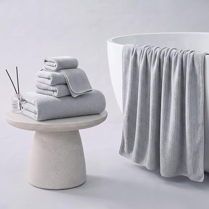 ecolook Microfiber Large Bath Towel Set of 6, Soft & Highly Absorbent, Gray | 2 Oversized Bath Towels (35"x70"), 2 Hand & 2 Washcloths | Quick Dry, Low Lint Towels for Bathroom, Spa, Gym, Hotel & Travel - Image 4