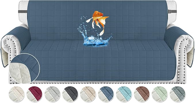 MAXIJIN Waterproof Couch Covers for 3 Cushion Couch Sofa Pet Friendly, 69" Quilted Sofa Covers Washable Dog Couch Cover Protector with Elastic Strap & Side Pocket (Sofa, Berlin Blue) by MAXIJIN