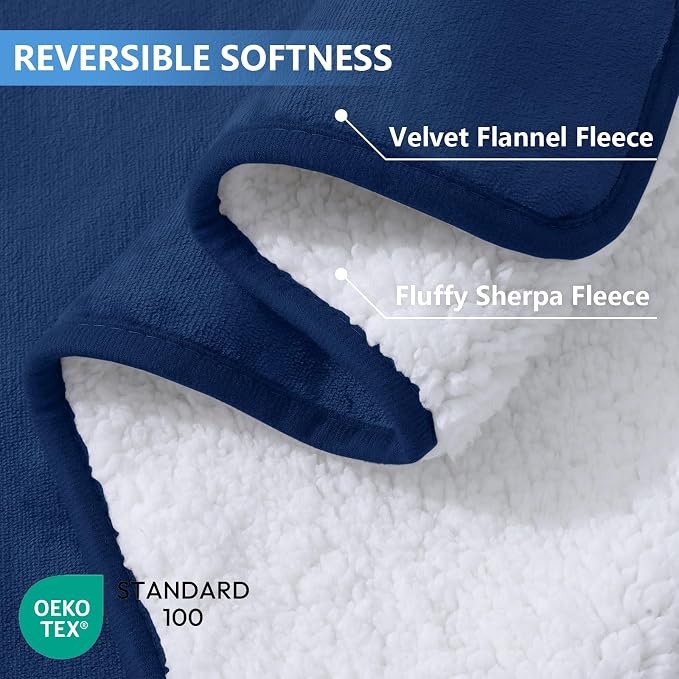 Smiry Waterproof Dog Bed Blanket, Leakproof Pet Throw Blanket for Bed Couch Sofa, Reversible Sherpa Fleece Furniture Protector Cover for Small Medium Large Dogs Cats (Navy Blue, 60x80 inches) - Image 2