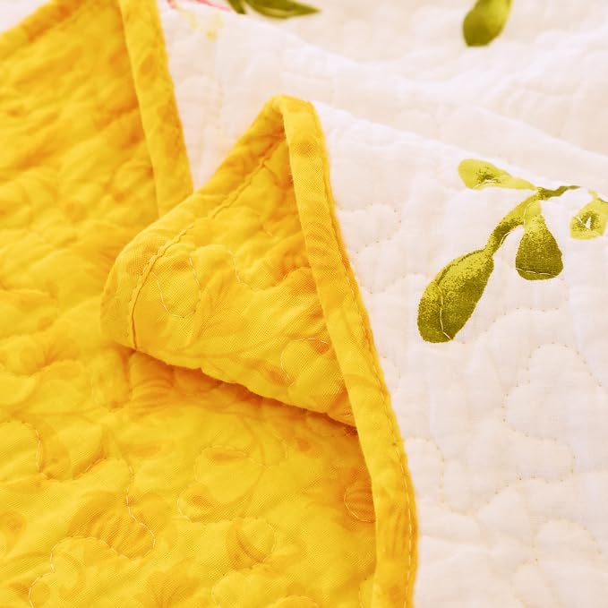 EVENHUG 100% Cotton Quilt Twin Size Yellow Sunflower Bedding Set Floral Lightweight Quilt Reversible Coverlet Bedspread with 1 Pillow Shams All Seasons 2 Pieces (68"x86") - Image 8