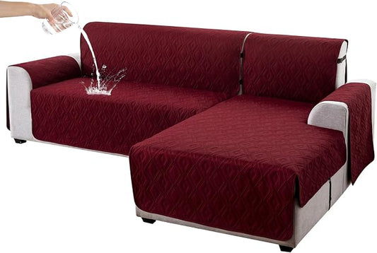 Genina Waterproof L Chaise Sectional Cover for Kids Pets (Wine Red, Small) | Reversible Design,Anti-Slip Fit,Blocks Pet Hair and Scratches,Stain-Resistant & Easy Install,Machine Washable by Genina