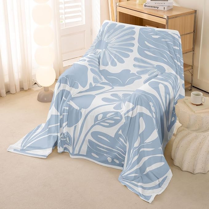 Erosebridal Light Blue Flower Couch Cover Retro Aesthetic Floral Sofa Cover Minimalist Vintage Art Sofa Protector 71" X 91" 70S Modern Abstract Washable Non Slip Couch Protector for Pets, Kids, Dog - Image 4