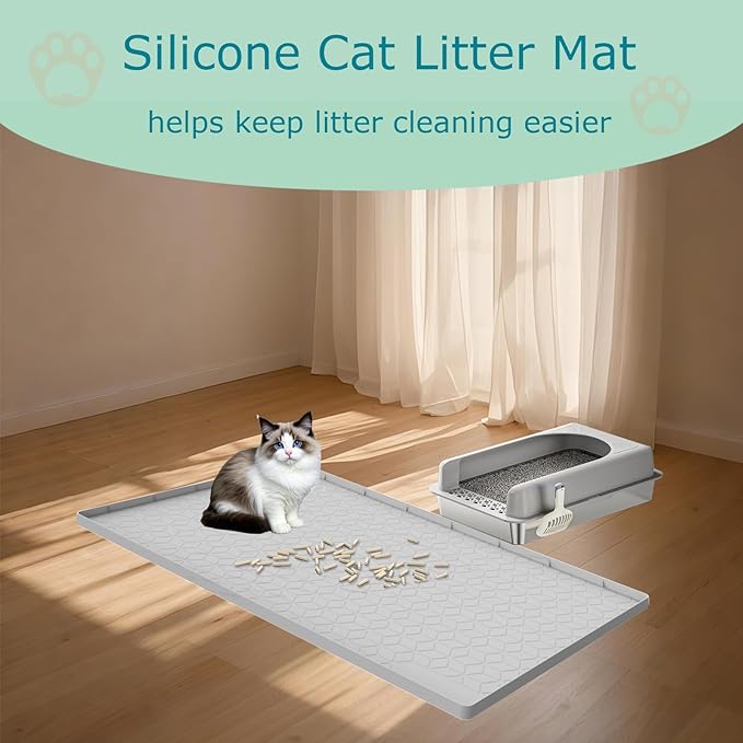 Cat Litter Mat for Litter Box, Silicone Large Cat Litter Trapping Mat - 34x22 in, Waterproof & Non-Slip, Durable & Easy Clean, Light Gray - Image 7