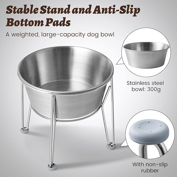 Elevated Dog Bowls for Large & Medium Dogs - Stainless Steel 64oz/8 Cup Raised Feeder with Non-Slip Base, Dual Food & Water Bowls 2-Pack - Image 5