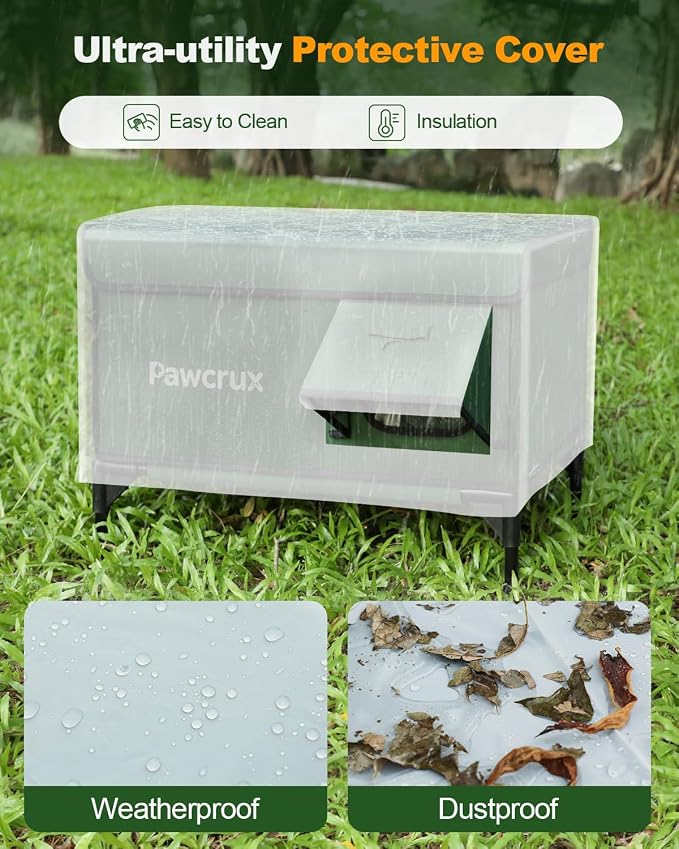 Weatherproof Heated Cat House for Outdoor in Winter, Heated Cat Bed Kitty Shelter with Cat Heating Pad, Insulated & Safe Escape Door, Warm House for Outside Stray Cat (Green, 17.7"x25.5"x17.9") - Image 7