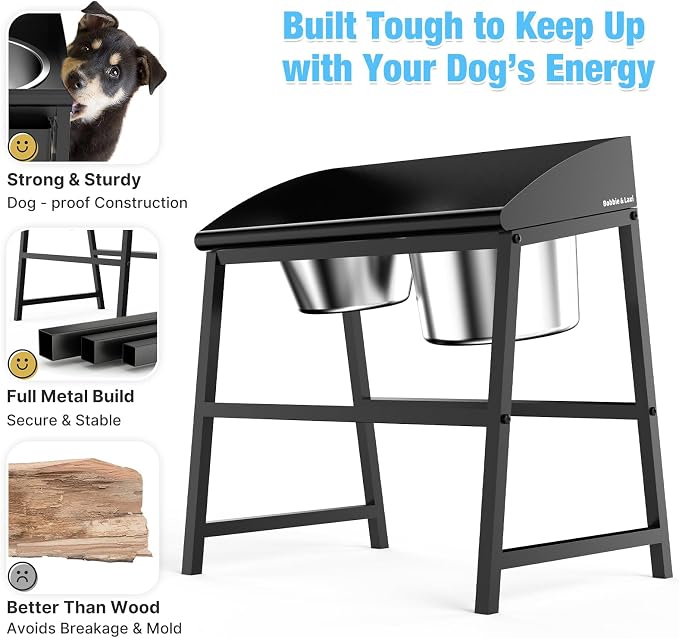 Bobbie & Laxi 15" Elevated Dog Bow for Large Breeds, No-Spill Design | Raised Dog Bowl with Metal Stand, Stainless Steel Dog Food & Water Bowl Set with Raised Splash Wall; Easy to Clean Dog Bowl - Image 6
