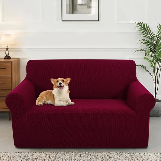 Stretch loveseat Covers Washable Sofa Slipcover, Burgundy | 1 Piece Couch Covers for Sofa Furniture Protector with Non Skid Foam and Elastic Bottom for Kids, Dogs by LuxshareHome