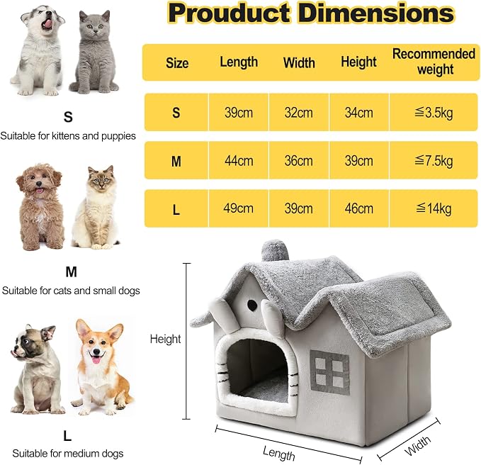 Cat Cave Bed, Warm and Cosy Plush Cat Igloo, Washable Dog Bed with Removable Pillow Cushion, Improve Sleep, Foldable Cat House(M, Brown) - Image 6