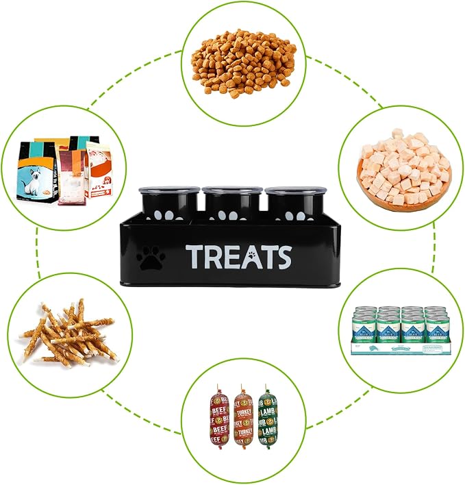 28oz Metal Dog Treat Container Set of 3,Dog Treat Jars with Airtight Lids,Cat Treat Jar,Dog Treat Canister for Countertop,Coated Galvanized Steel Dog Treats Station-Black - Image 7