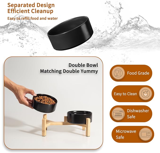 Elevated Ceramic Dog Bowl, 2 Cups Dog Food and Water Bowl Set with Stand | 5.1'' Double Dog Feeding Dishes, Non-Slip Raised Dog Feeder for Cats and Puppies, 16.23 OZ / 480 ML, White - Image 5