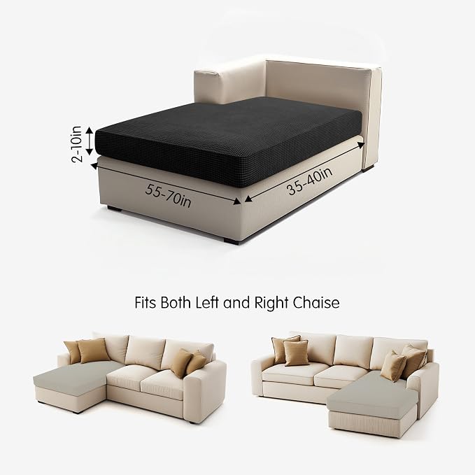 Hokway Stretch Chaise Cover Individual Couch Cushion Slipcovers Reversible Cushion Protector Slipcovers Sofa Cushion Protector Covers (Chaise Cover, Black) - Image 3