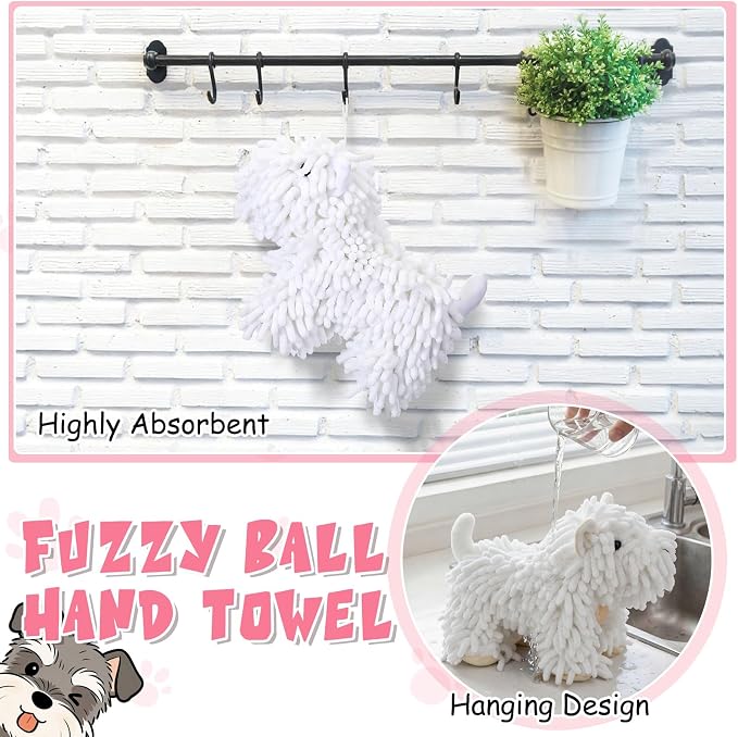 Tegeme 1 Pcs Chenille Dog Hand Towel Fuzzy Towel Absorbent Microfiber Soft for Bathroom Kitchen Washstand (White,Standing Dog) - Image 4