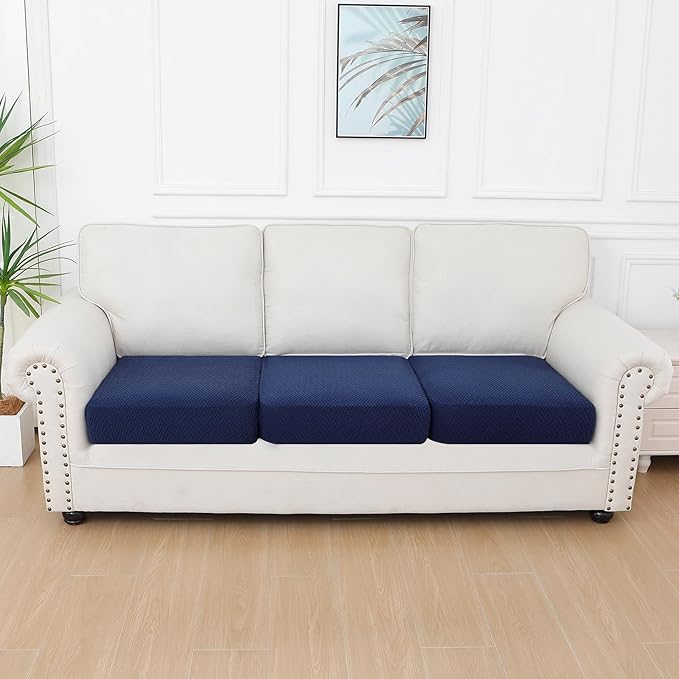 Smiry Waterproof Couch Cushion Covers, Non Slip Seat Cushion Covers | Stretch Jacquard Sectional Sofa Slipcover, Washable Elastic Furniture Protector for Pets, Kid, 3 Pieces, Navy - Image 5
