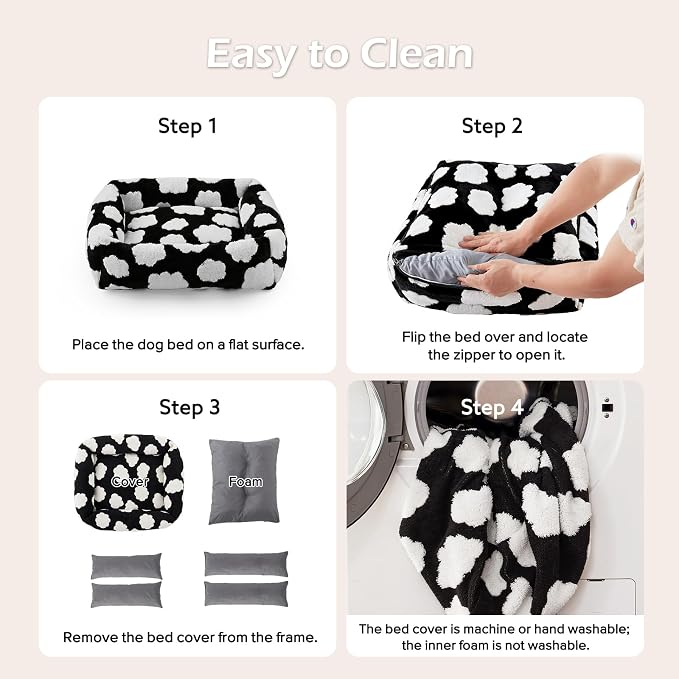 JOEJOY Small Dog Bed for Small Dogs, Rectangle Washable Orthopedic Dog Bed with Removable Zipper Cover, Cute Soft Calming Puppy Pet Bed with Jacquard Shaggy Plush & Non Skid Bottom - Image 5
