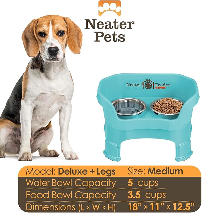 Neater Feeder Deluxe Mess-Proof Elevated Dog Bowls for Medium Dogs (19–40 lbs), 2 Height Adjustable (10” & 12.5”) No-Spill Raised Dog Bowl Stand, Stainless Steel Food Bowl Set, Made in USA, Aquamarine - Image 4