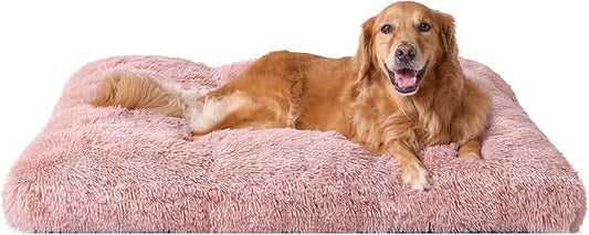 EHEYCIGA Fluffy Dog Crate Bed, Plush Extra Large Dog Pillow, Pink | Xlarge Calming Anti Anxiety Plush Faux Fur Mat for Large size dogs, Washable Soft Warm Dog Pad with Non-Slip Bottom by EHEYCIGA