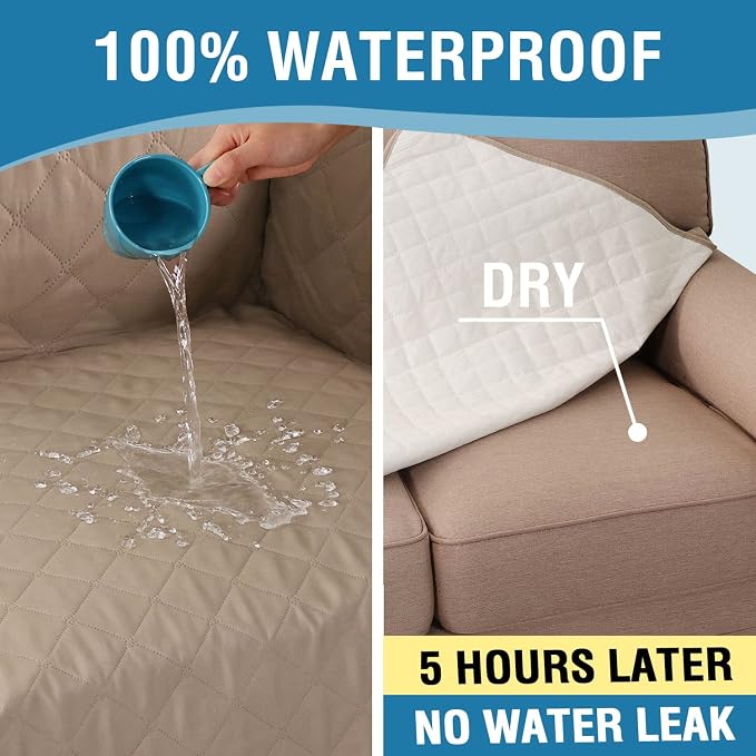 H.VERSAILTEX Sofa Cover, 100% Waterproof Slipcover Furniture Protector, Washable Couch Cover with Non-Skid Backing and Elastic Straps for Kids, Dogs, Pets(Sofa, French Oak) - Image 4
