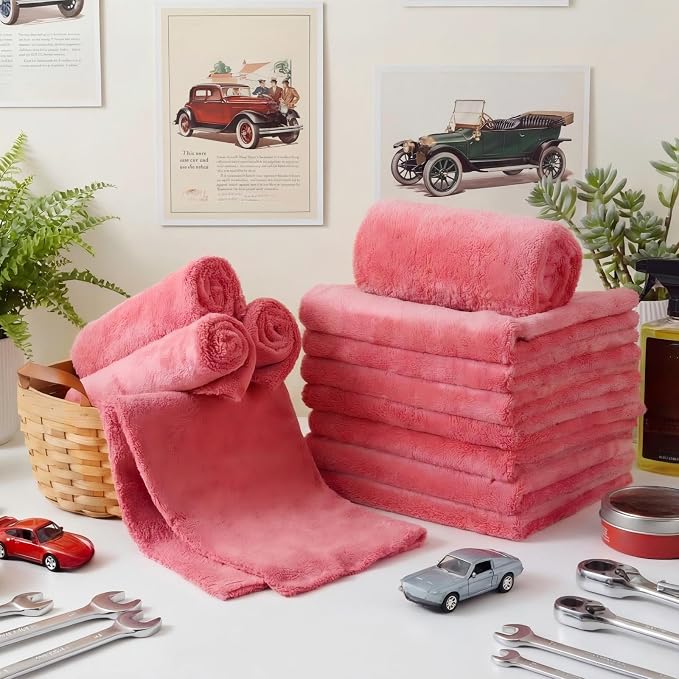 Shimeyao 30 Pcs 16 x 16 Inch Edgeless Microfiber Plush Towels for Cars Detailing Drying Wash Polishing Absorbent Cleaning Cloths, 500 GSM(Vivid Red) - Image 6