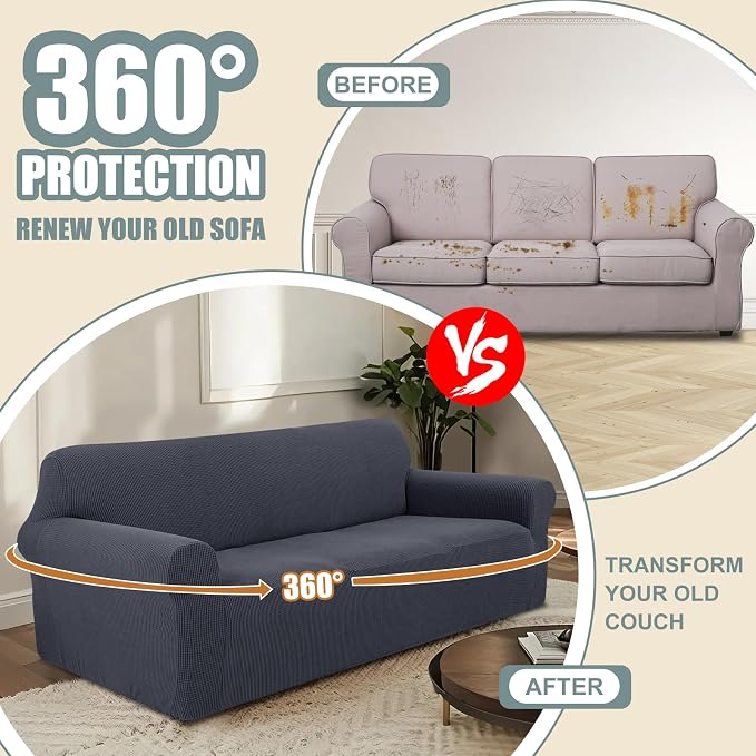 Stretch Oversized Sofa Couch Cover Washable, Dark Gray | 1-Piece X-large Sofa Cover For 3 Cushion,Furniture Protector Couch Cover For Dogs, Polyester Spandex Jacquard fabric - Image 4