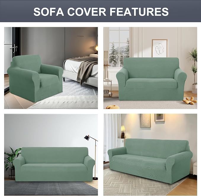Stretch loveseat Covers Washable Sofa Slipcover, Olive Green | 1 Piece Couch Covers for Sofa Furniture Protector with Non Skid Foam and Elastic Bottom for Kids, Dogs - Image 7