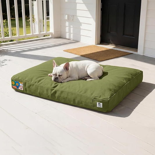 Sytopia 30 Inch Canvas Outdoor Dog Bed for Medium Dogs, Durable Dog Bed with Waterproof Machine Washable Removable Cover, Indoor Patio Pet Pad for Crate, Green by Sytopia