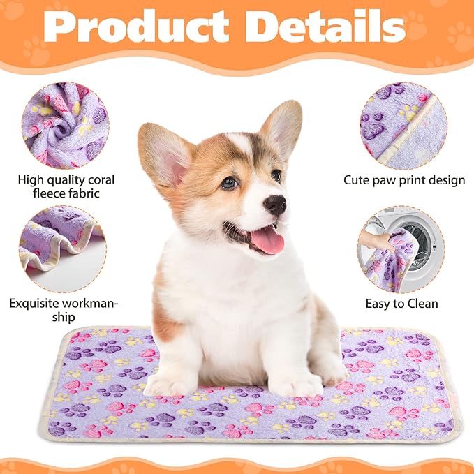 Chumia 40 Pcs Dog Blankets Soft Fluffy Fleece Washable Puppy Sleep Blankets Small Mat for Pets Throw Warm Bed Mat for Dog Puppy Cat (Pink,White,Brown,Purple,Paw) - Image 3