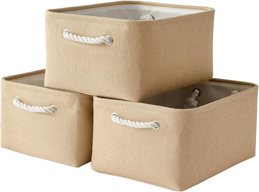 TheWarmHome Organization and Storage Bin for Shelves - Large 3 Pack 16x12x8 inch Storage Basket for Organizing, Canves Storage Cubes for Organizer Toy Closet Cloth Gift (Beige) by TheWarmHome