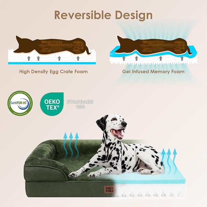 EHEYCIGA Orthopedic Dog Beds for Large Dogs, Waterproof Memory Foam Large Dog Bed with Sides, Non-Slip Bottom and Egg-Crate Foam Pet Couch Bed with Washable Removable Cover, Dark Green | Non-Slip Bottom and Egg-Crate Memory Foam XL Dog Couch Bed with W... - Image 3