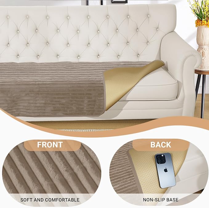 NAISI Couch Covers for Dogs Waterproof Flannel Striped Sofa Cover Pet Friendly Washable Dog Mat for Couch Anti Slip Sectional Sofa Slipcover Protector(1pc/35"x 94",Khaki) - Image 6