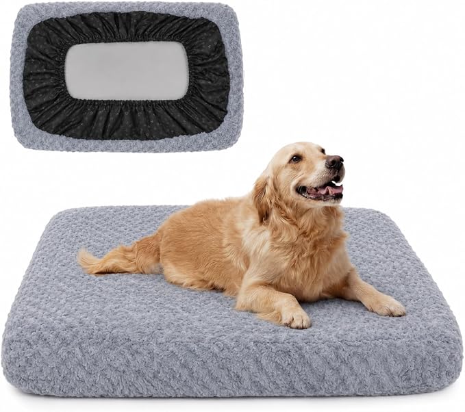 Waterproof Dog Bed Cover Replacement, Luxury Faux Fur Calming Pet Bed Cover with Fitted Sheet Design, Anti-Slip Bottom & Elastic Cord, Washable Protective Topper for Orthopedic Dog Beds by Treatyourpuptoluxury