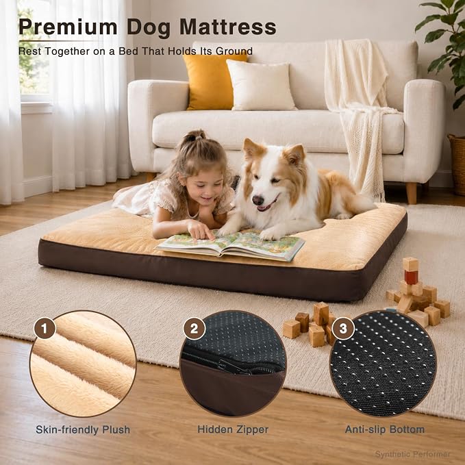 NUPIDA Waterproof XL Dog Bed for Crate with Washable Cover, 41x27, Brown | TPU Waterproof Layer, Easy Clean Cover, Soft Plush Surface, Durable Oxford Fabric, Non-Slip Bottom, For Large Breeds ≤80lbs - Image 2