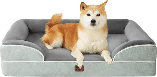 EHEYCIGA Orthopedic Dog Beds Large Sized Dog, Waterproof Washable Pet Bed | Non-Slip Bottom and Egg-Crate Memory Foam Dog Couch Bed with Washable Removable Cover, Greyish Green by EHEYCIGA