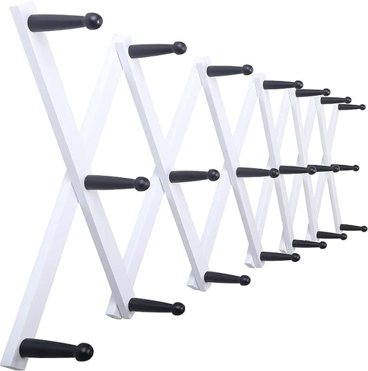 SKOLOO Hat Rack for Wall with 20 Hooks, Solid Wooden, Modern, Expandable Coat Rack Wall Mount for Coats, Hats, Bags, Baseball Caps, Black on White by SKOLOO