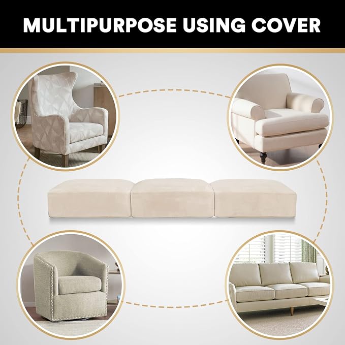 PrinceDeco Stretch Velvet Couch Cushion Covers for Individual Cushions Sofa Cushion Covers Seat Cushion Cover, Sofa Covers Washable, Cushion Sofa Covers for Sectional Couch - Ivory - Image 6