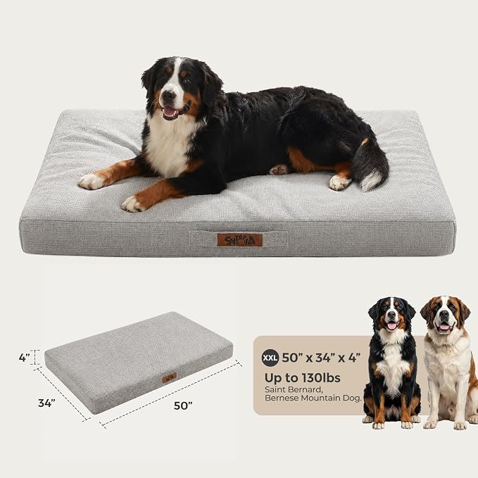 Sytopia Outdoor Dog Bed, 50" XXL Orthopedic Dog Bed for Extra Large Dogs (130 lbs), Durable Waterproof Pet Bed, Heavy Duty Dog Crate Pad, Washable Removable Cover, Anti-Slip Bottom, Light Gray - Image 5