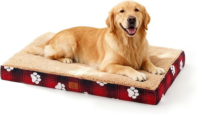 Orthopedic XL Dog Bed for Crate 41x27 Inch Christmas Red | Egg Crate Support, Waterproof Dog Bed, Machine Washable Removable Cover, Soft Sherpa Dog Crate Bed, Anti Slip Bottom by CAPTSNOOZE