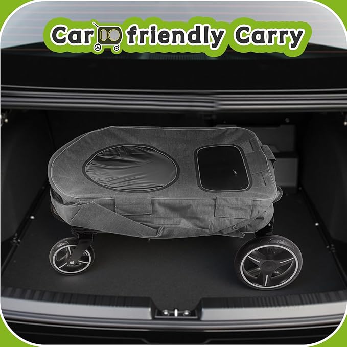 Large Dog Stroller for Medium Dogs，Pet Stroller for 2 Small Dogs, Foldable Jogger Wagon with Detachable Carrier for Car Seat, Adjustable Handle, Up to 90 lbs, Gray