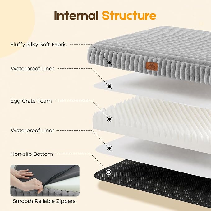 Orthopedic Dog Bed for Extra Large Dog, Waterproof Pet Bed for Crate,Non-Slip Bottom and Egg-Crate Foam with Removable Washable Cover Crate Bed,Grey,41"x27"x4" - Image 3