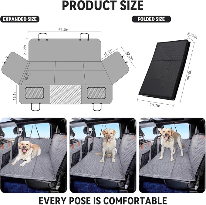 YJGF Dog Back Seat Extender for Truck,Truck Seat Cover Back Seat,Dog Hammock for Truck,Pet Seat Covers for Dogs,Hard Bottom Seat Extender for Dogs(Grey,for Full Size Truck)