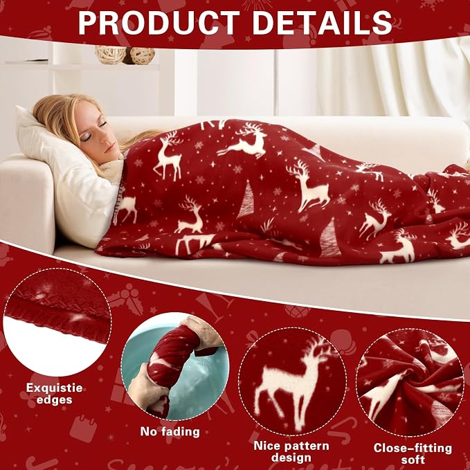 Preboun 48 Pack Bulk Christmas Soft Fleece Blankets 50 x 60 Inch Bulk Lightweight Warm Fleece Throw Blankets for Pet Bed Sofa Couch Office Wedding Gifts Travel (Deer) - Image 3